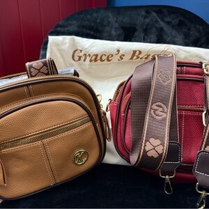 Tan and Red Crossbody Set